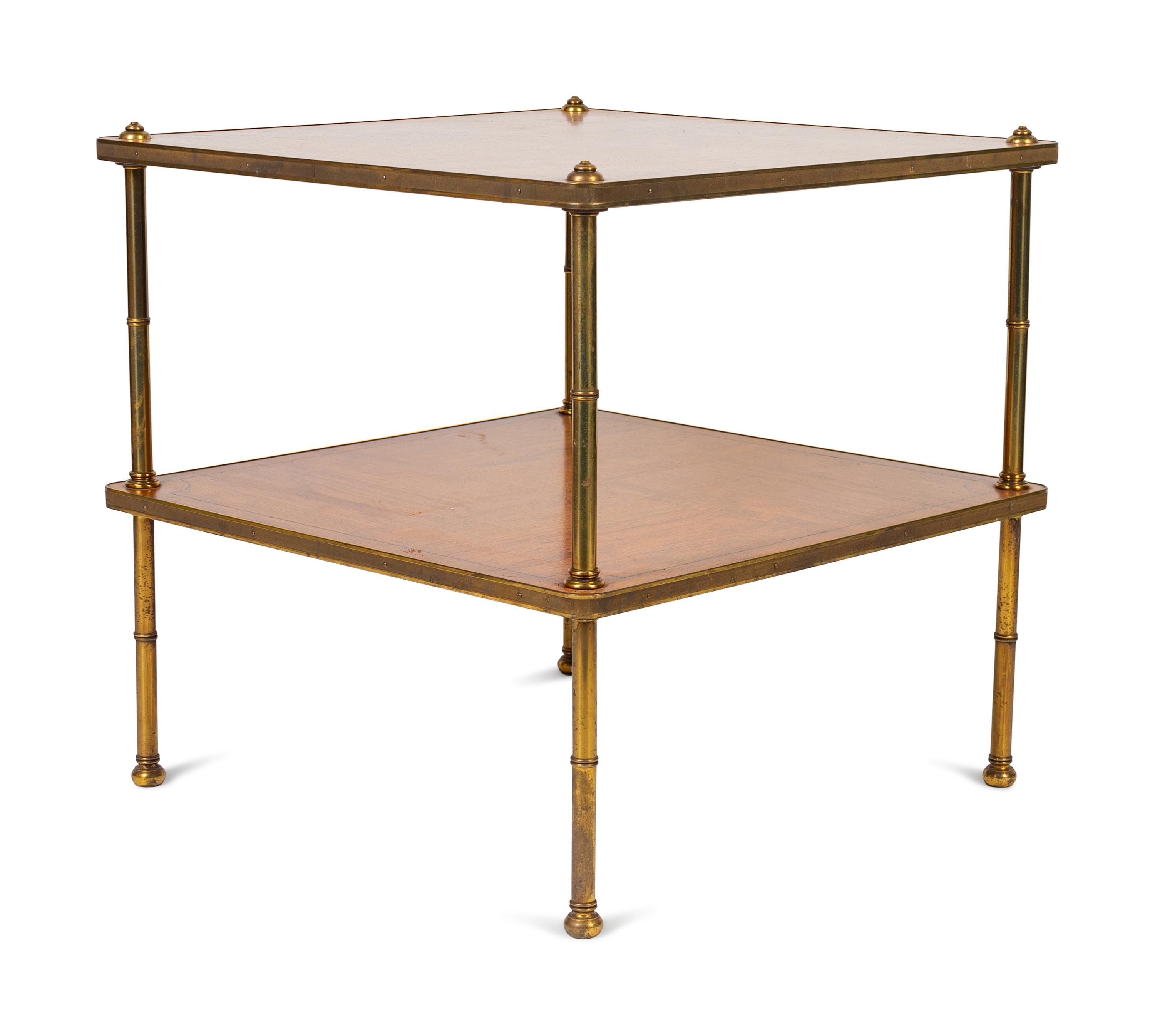 A Regency Style Walnut and Brass Two-Tier End Table
