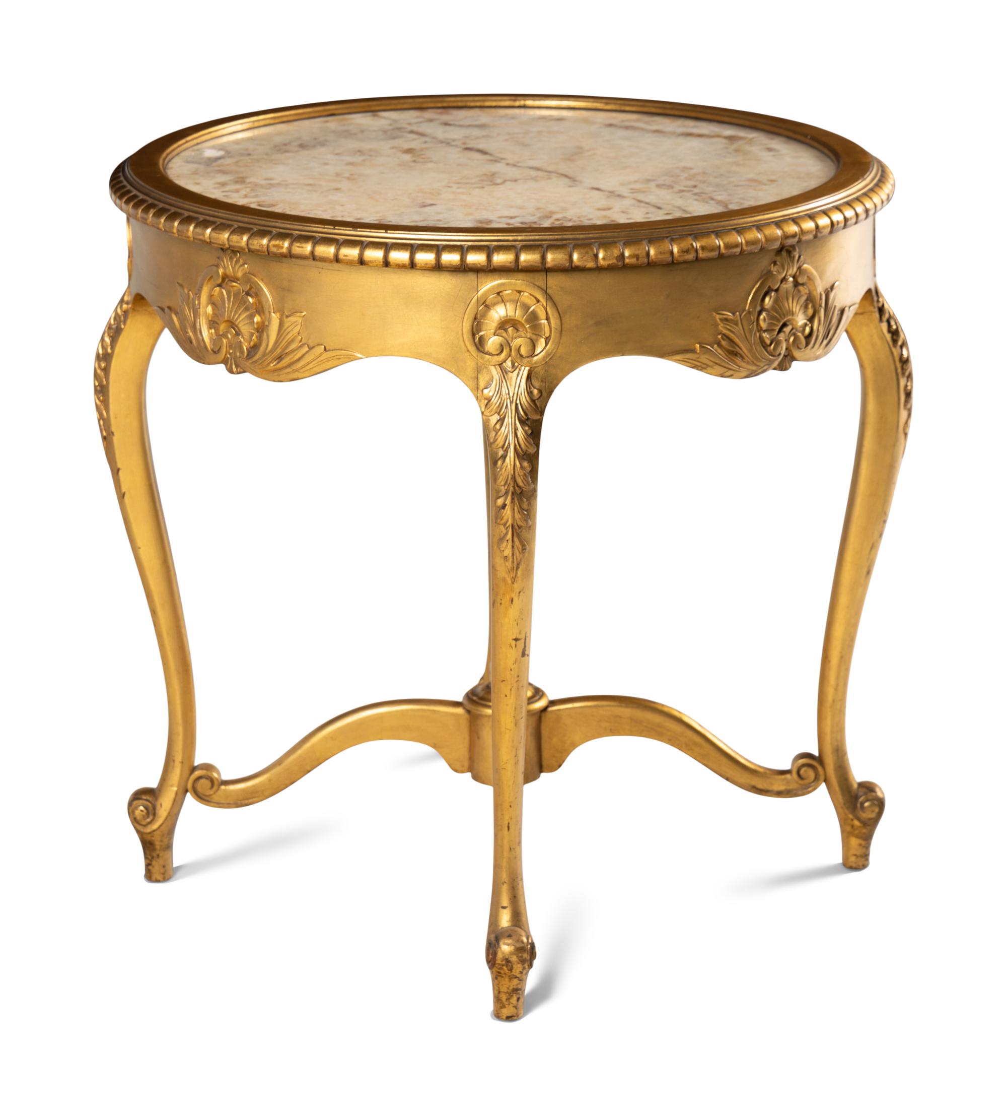 A Louis XV Style Giltwood Marble-Top Table