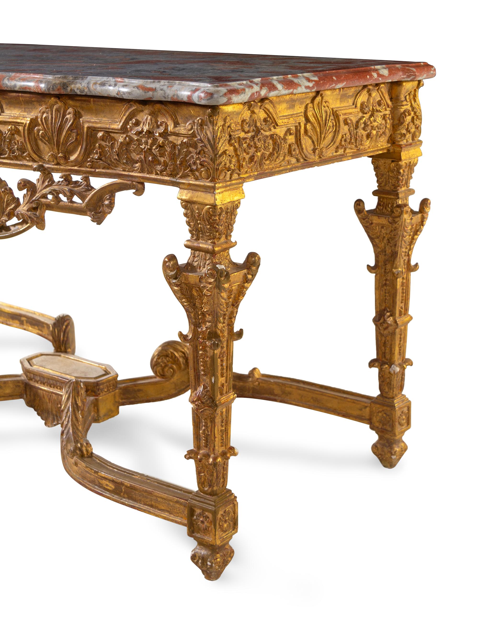 An Italian Carved Giltwood Marble-Top Console Table