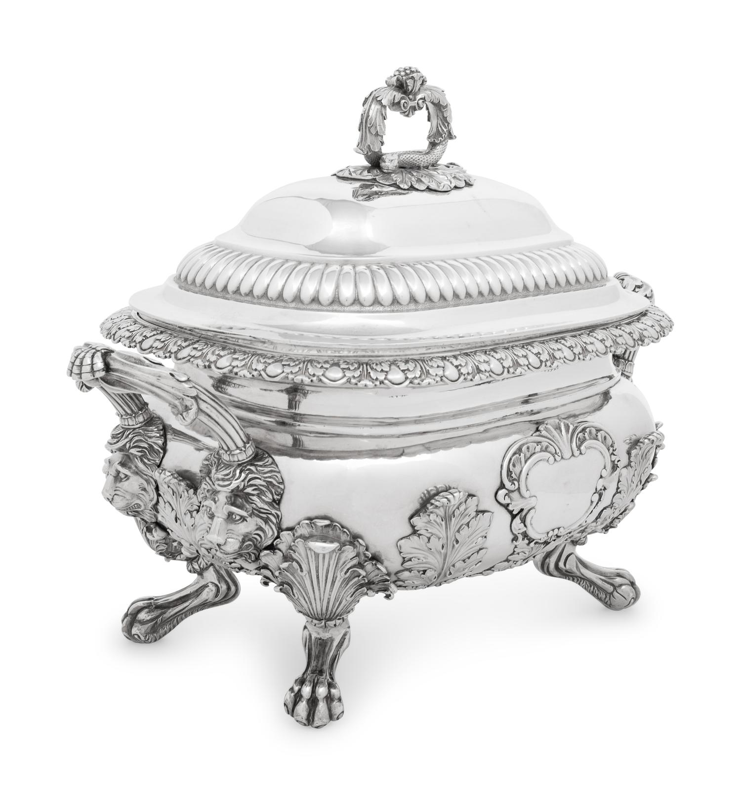 A William IV Silver Tureen with Cover and an American Coin Silver Soup Ladle