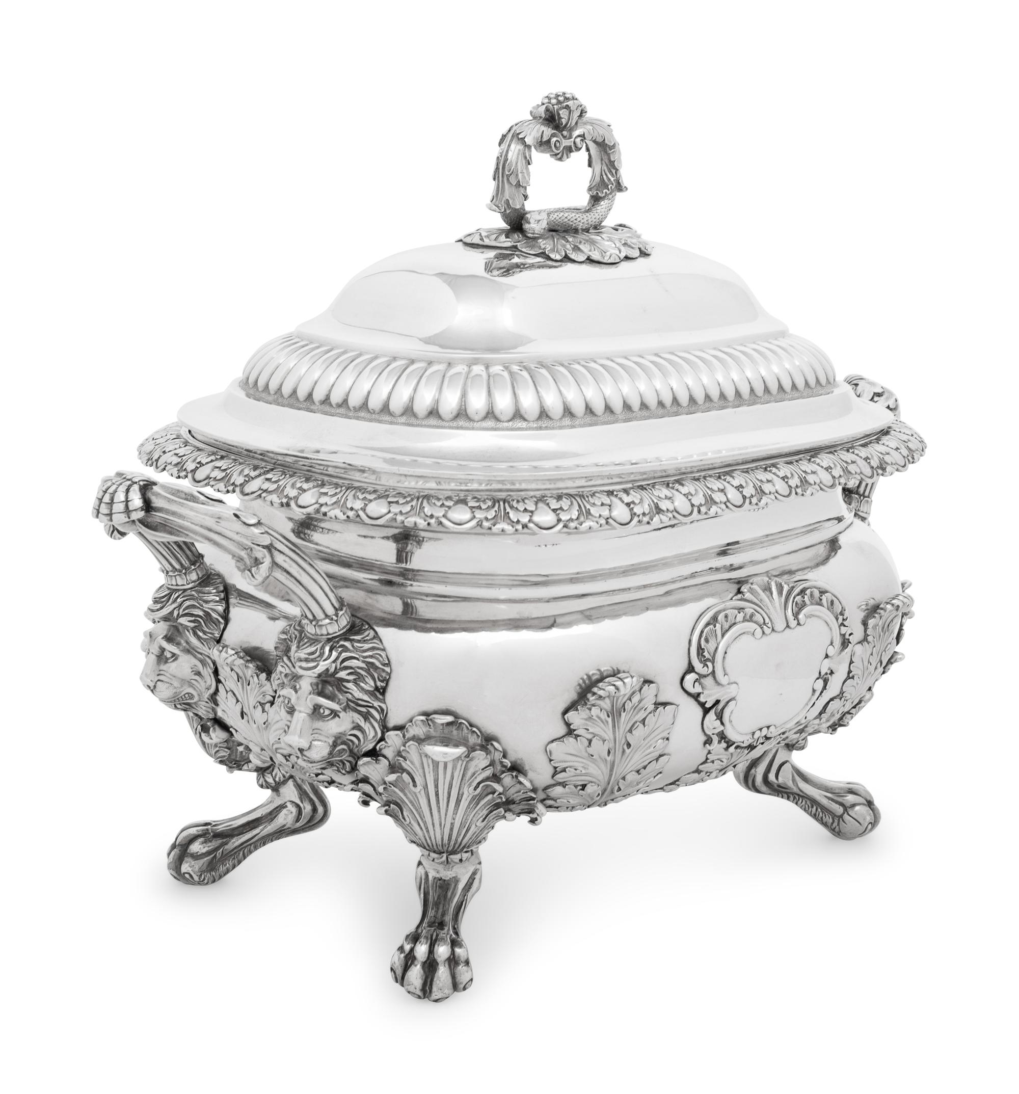 A William IV Silver Tureen with Cover and an American Coin Silver Soup Ladle