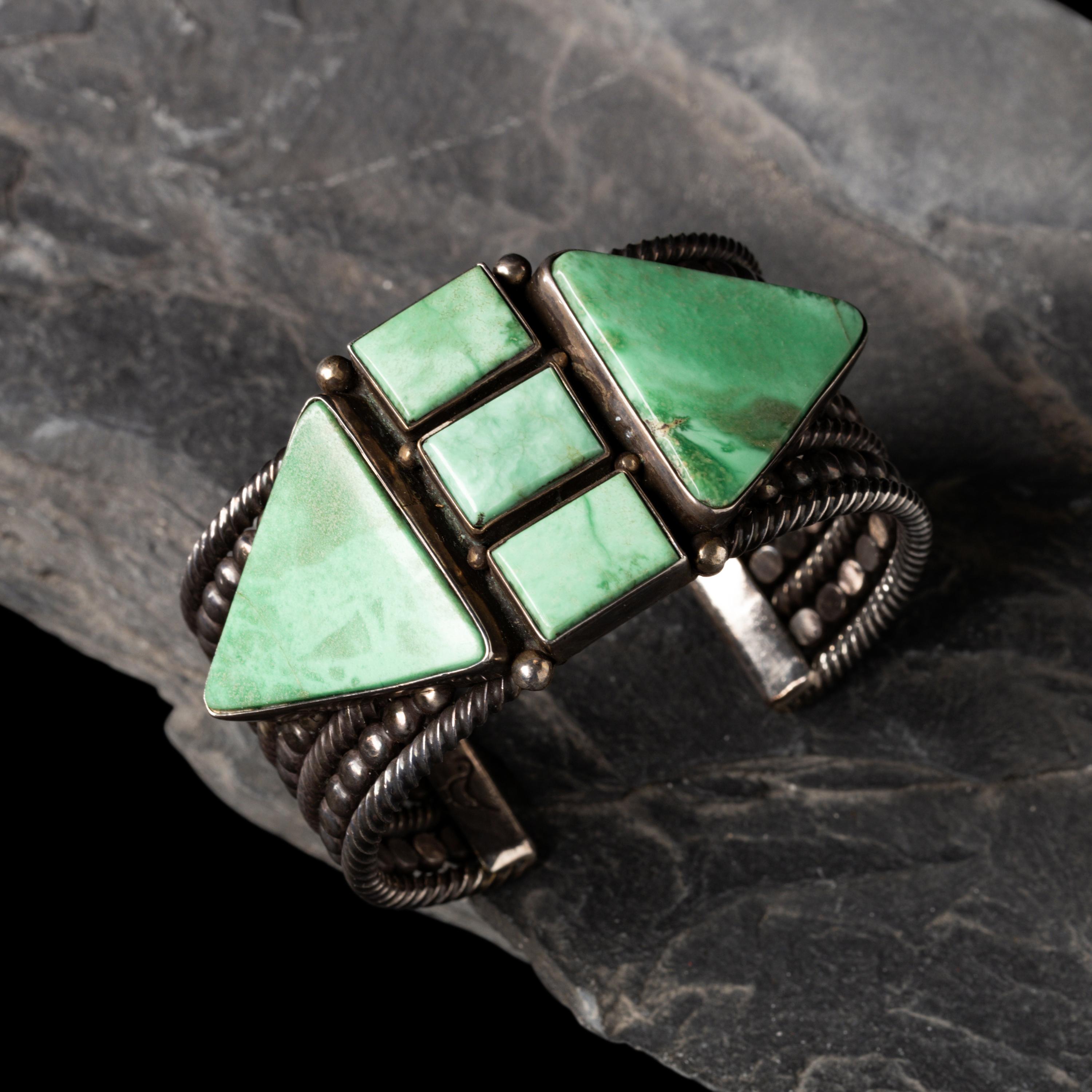 Mike Bird Romero (Ohkay Owingeh, b. 1946) — Silver and Turquoise Cuff Bracelet