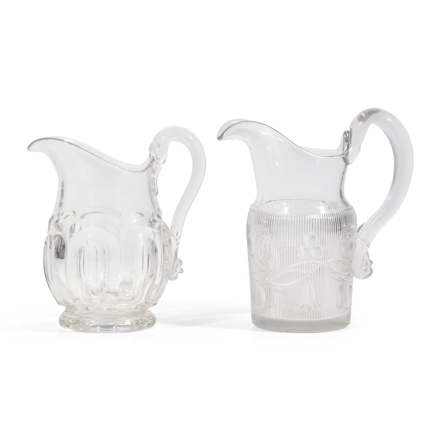 Two Pressed and Molded Flint Glass Pitchers