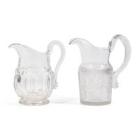Two Pressed and Molded Flint Glass Pitchers