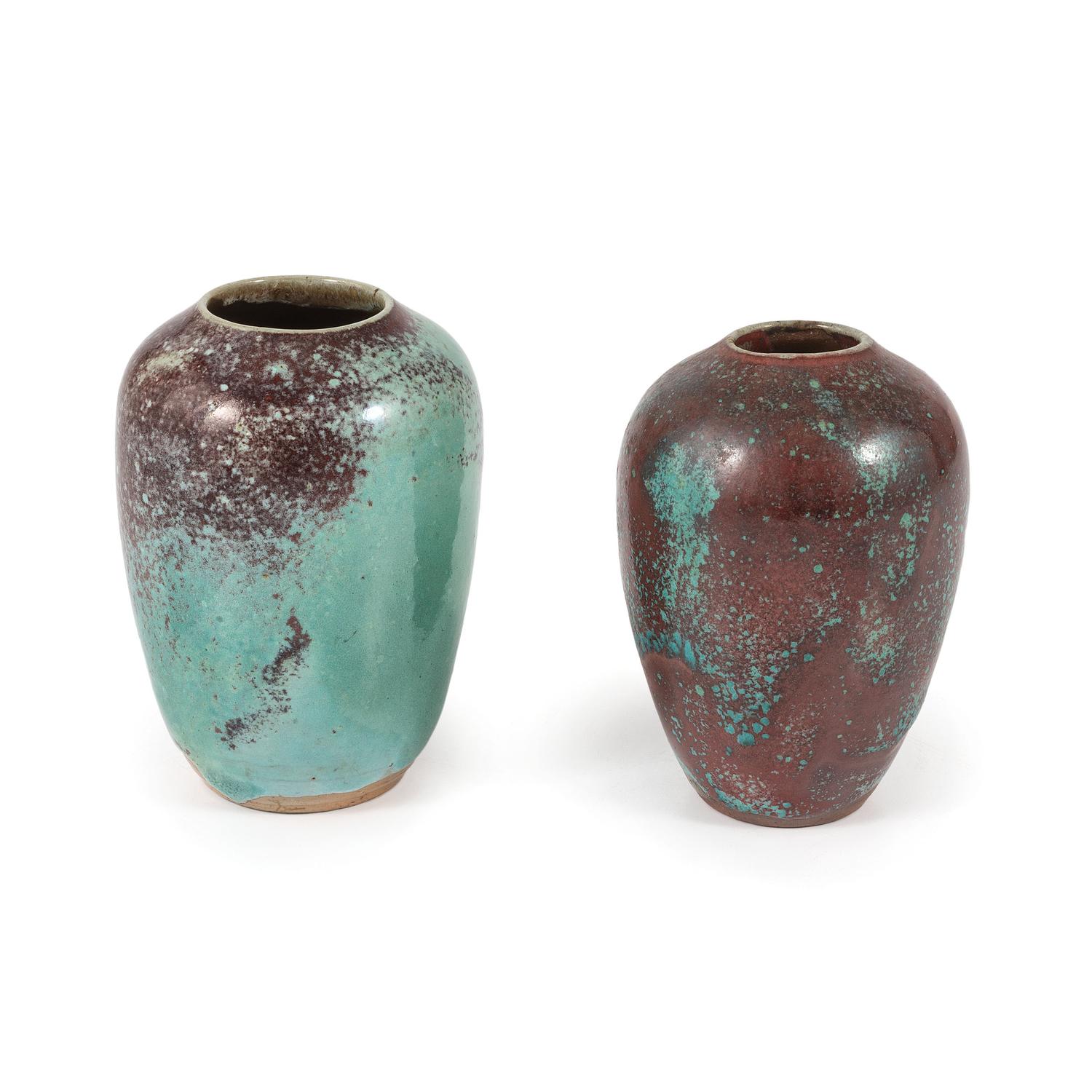 Two Jugtown Pottery Chinese Blue Vases