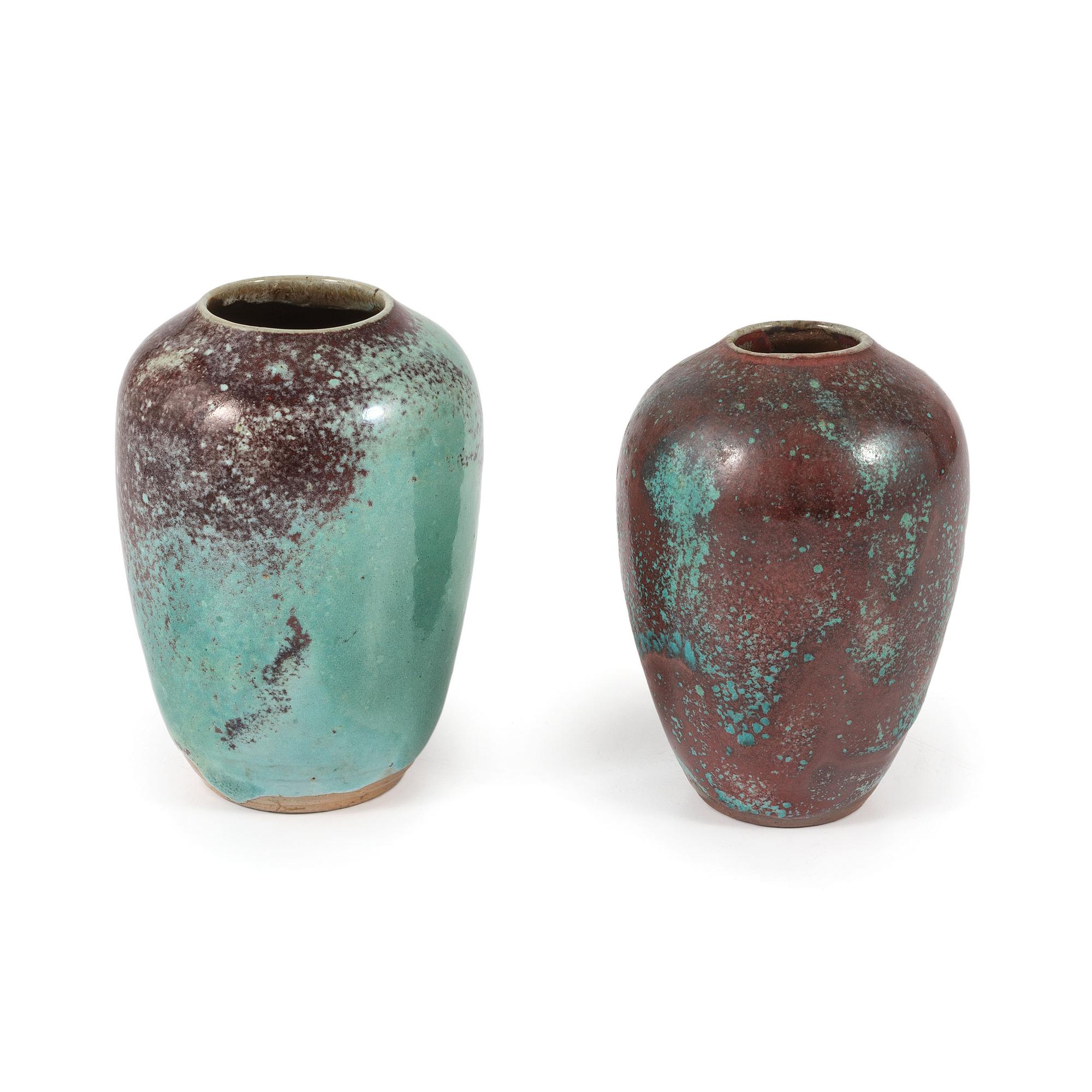 Two Jugtown Pottery Chinese Blue Vases