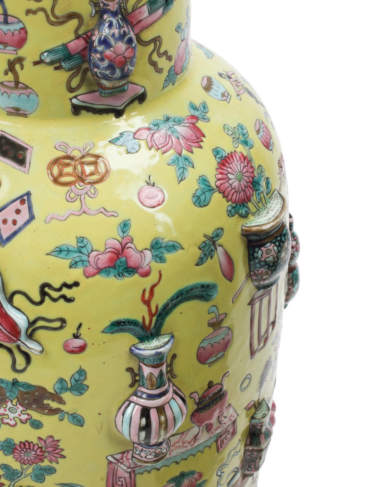 A Near Pair of Chinese Yellow-Ground Porcelain Vases
