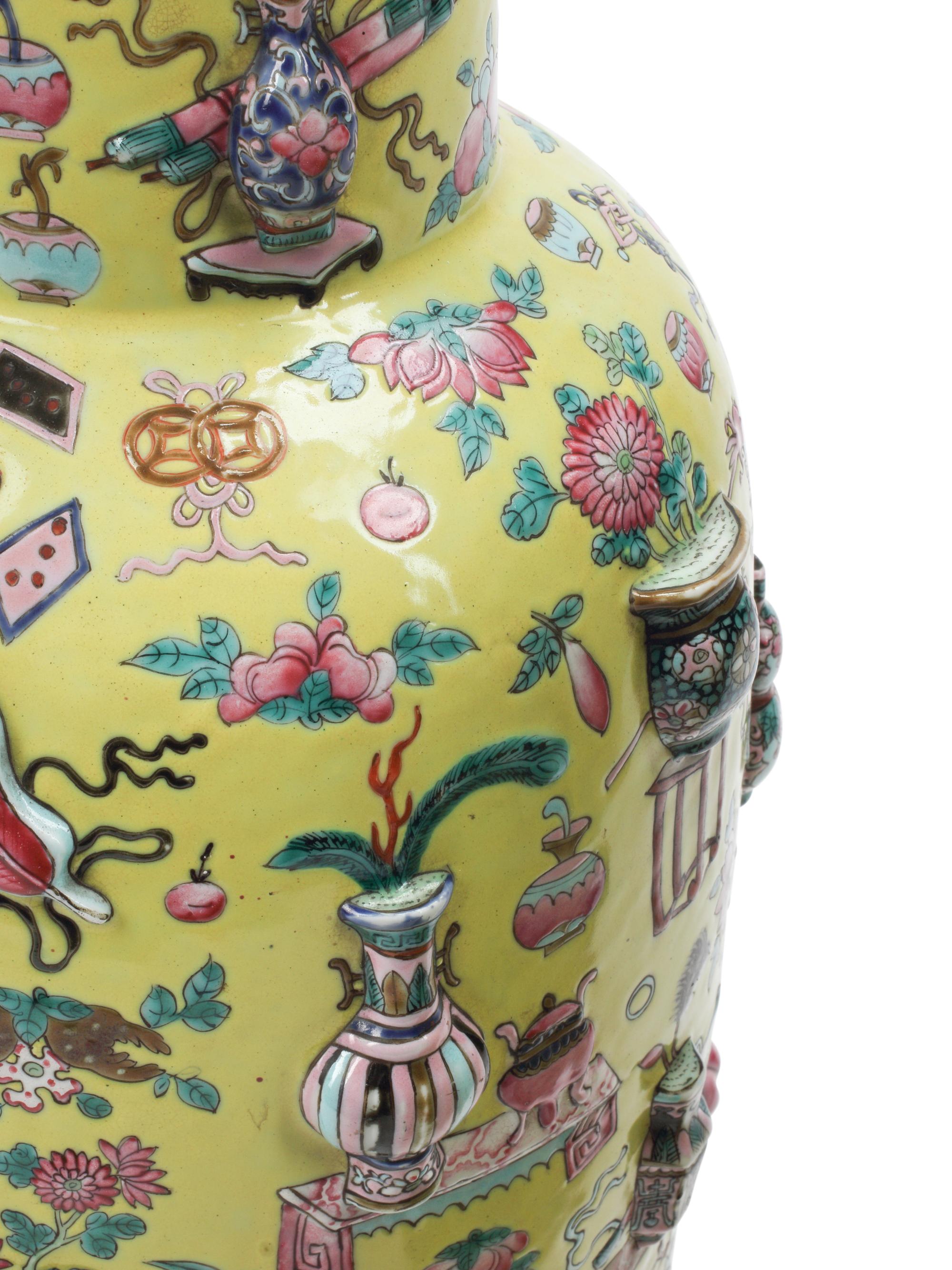 A Near Pair of Chinese Yellow-Ground Porcelain Vases