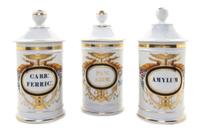 Three Continental Porcelain Apothecary Jars, Height of tallest 10 3/4 inches.