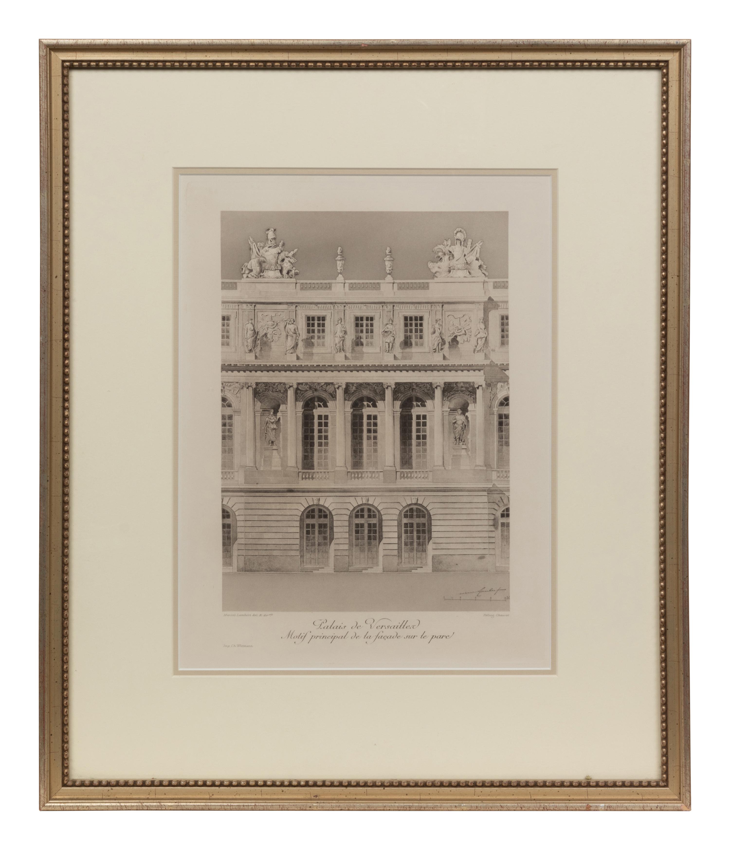 A Set of Six Framed Engravings Depicting Versailles and the Petit Trianon