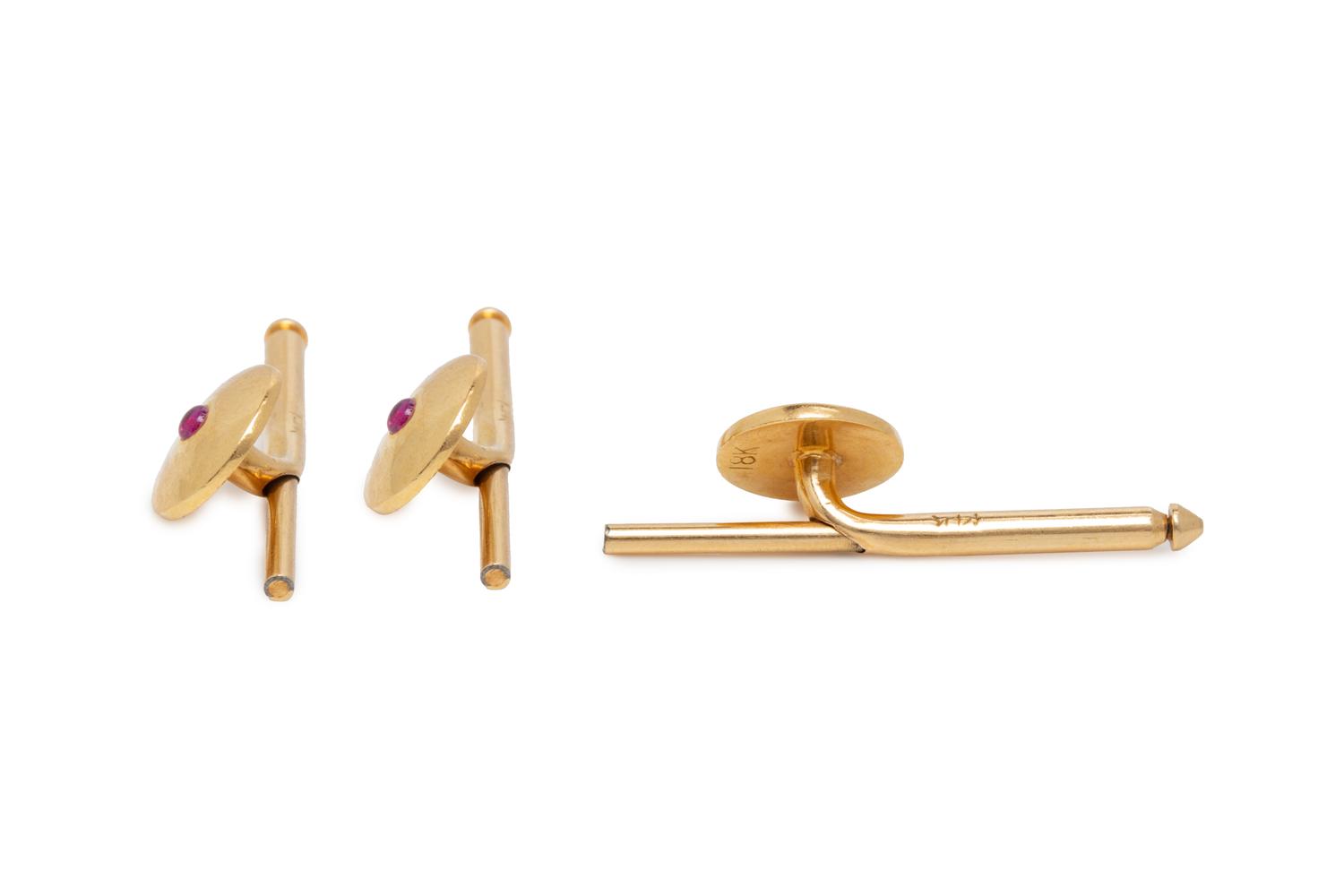 YELLOW GOLD AND RUBY SHIRT STUDS