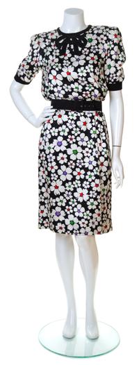 A Valentino Black and White Silk Floral Print Dress, No size.