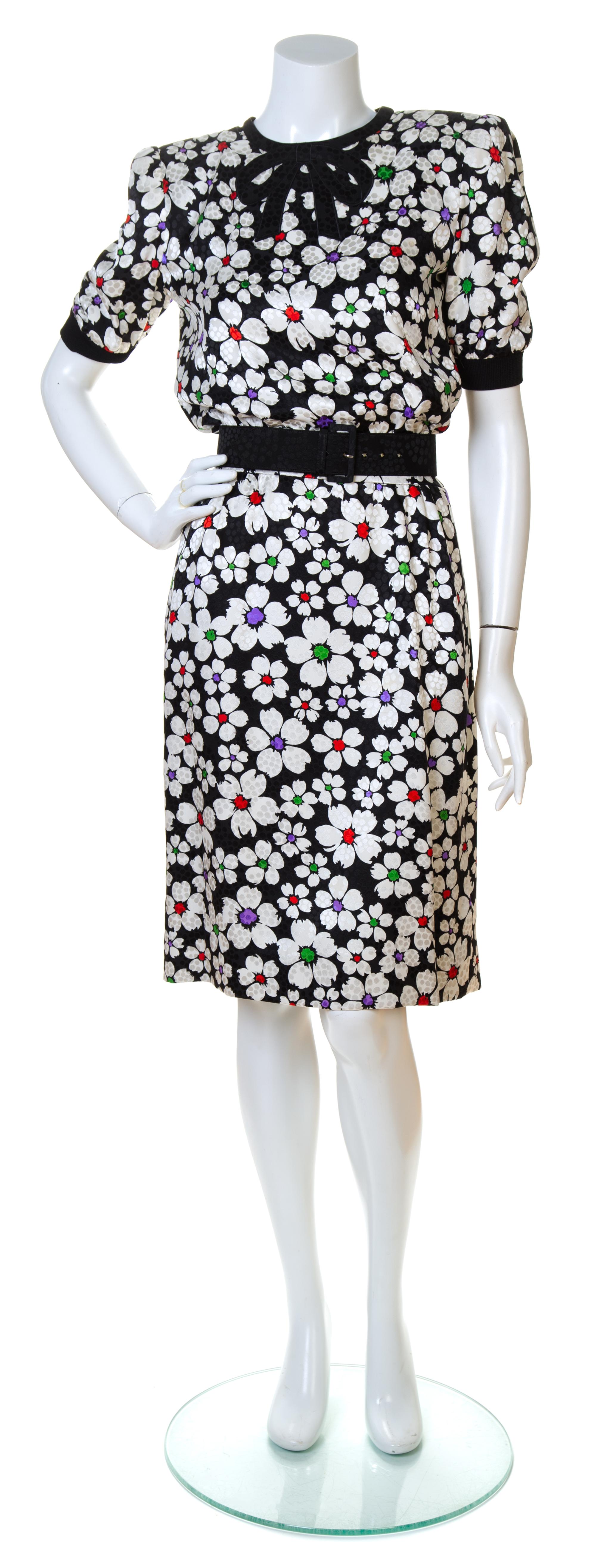 A Valentino Black and White Silk Floral Print Dress, No size.