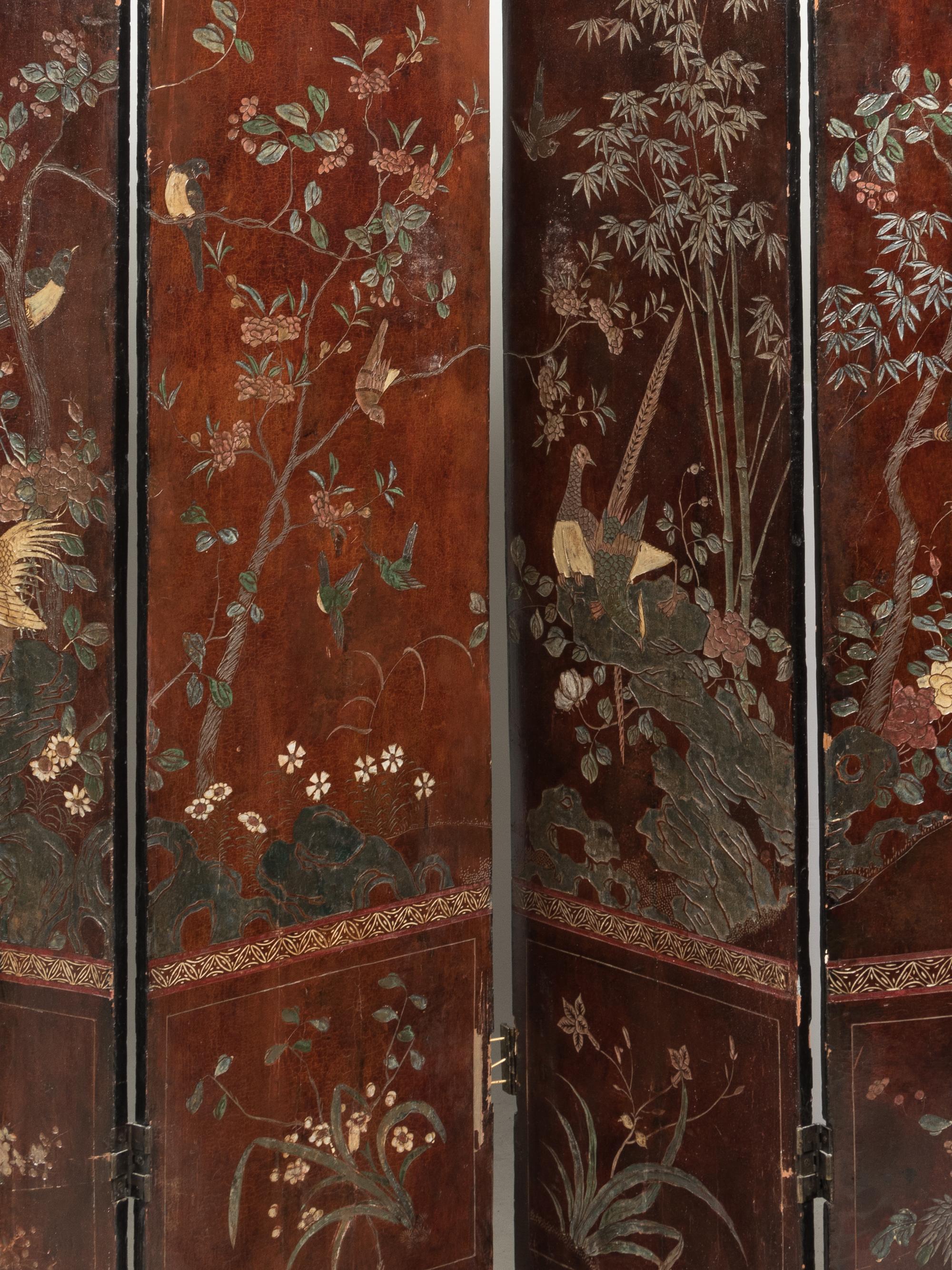 A Chinese Export Lacquer Eight-Panel Floor Screen