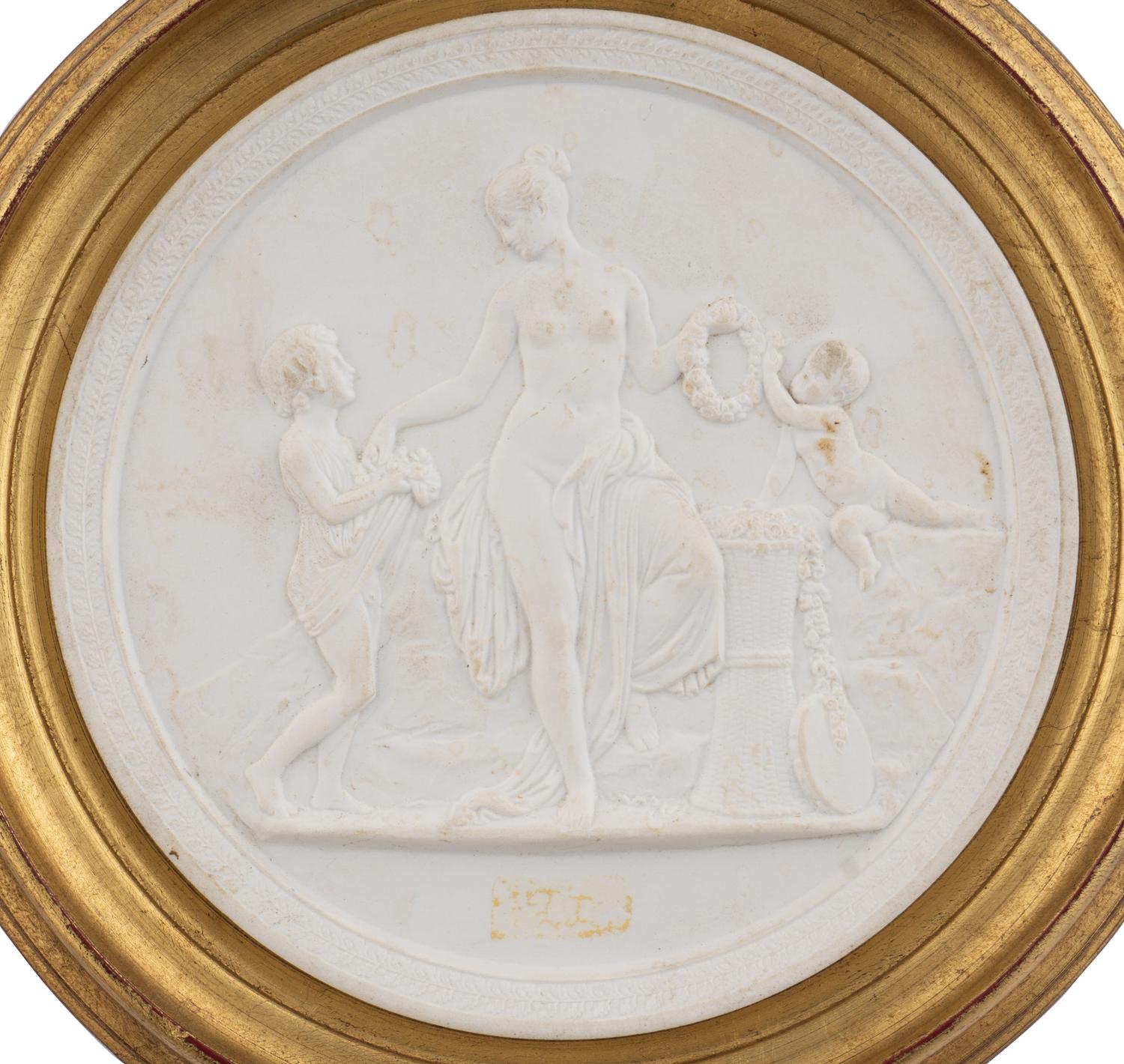 Four Framed Biscuit Porcelain Plaques Depicting the Four Ages of Man After Bertel Thorvaldsen