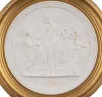 Four Framed Biscuit Porcelain Plaques Depicting the Four Ages of Man After Bertel Thorvaldsen