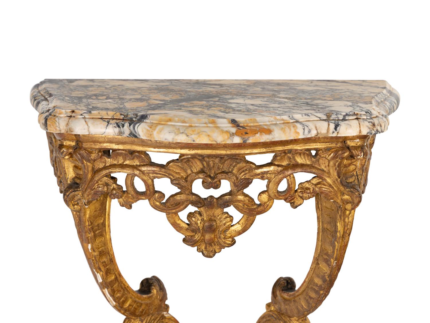 An Italian Giltwood Marble-Top Console Table