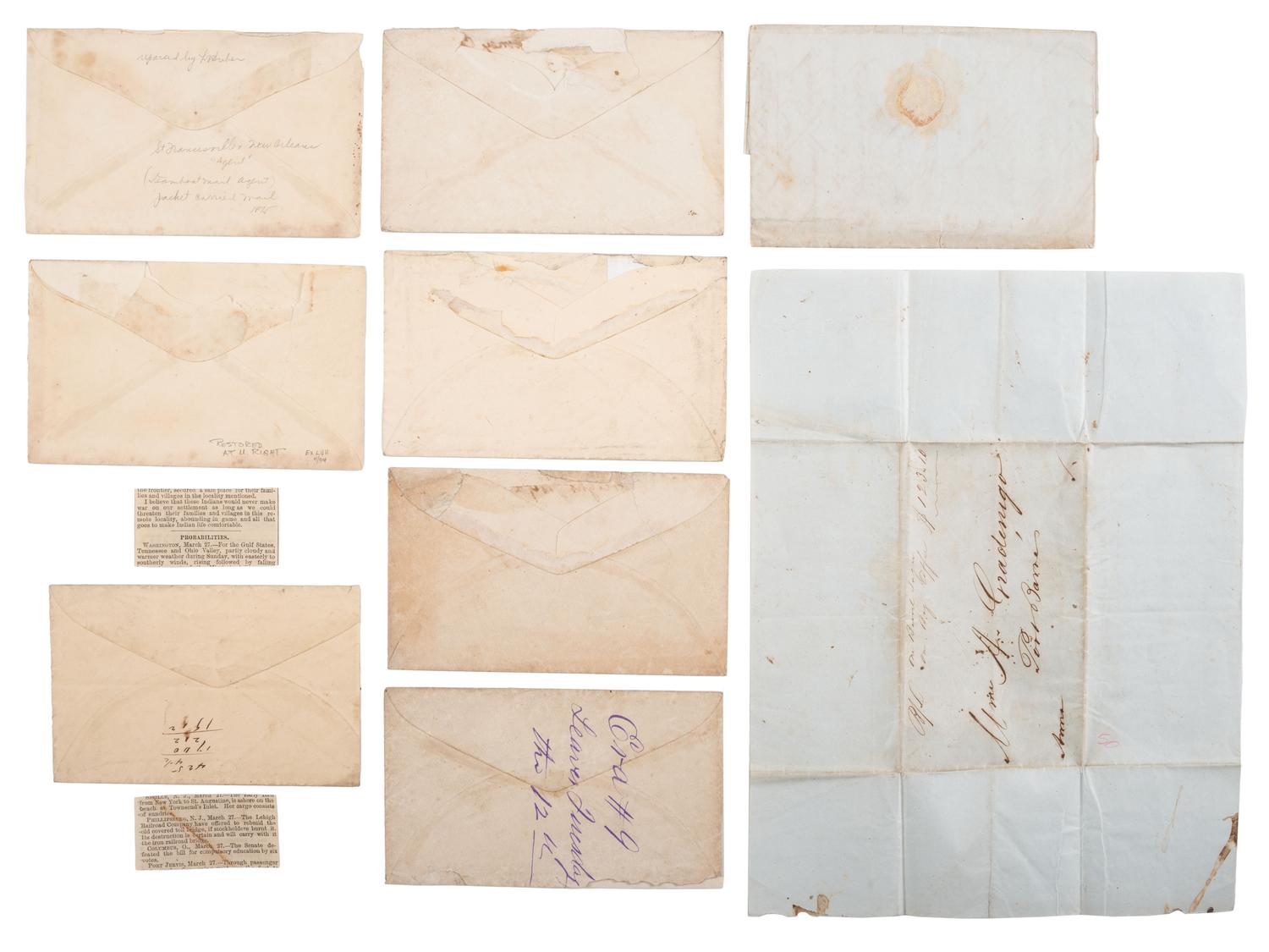 [STEAMBOATS] -- [POSTAL COVERS]. A group of 17 manuscript covers from Mississippi River steamboats, including: