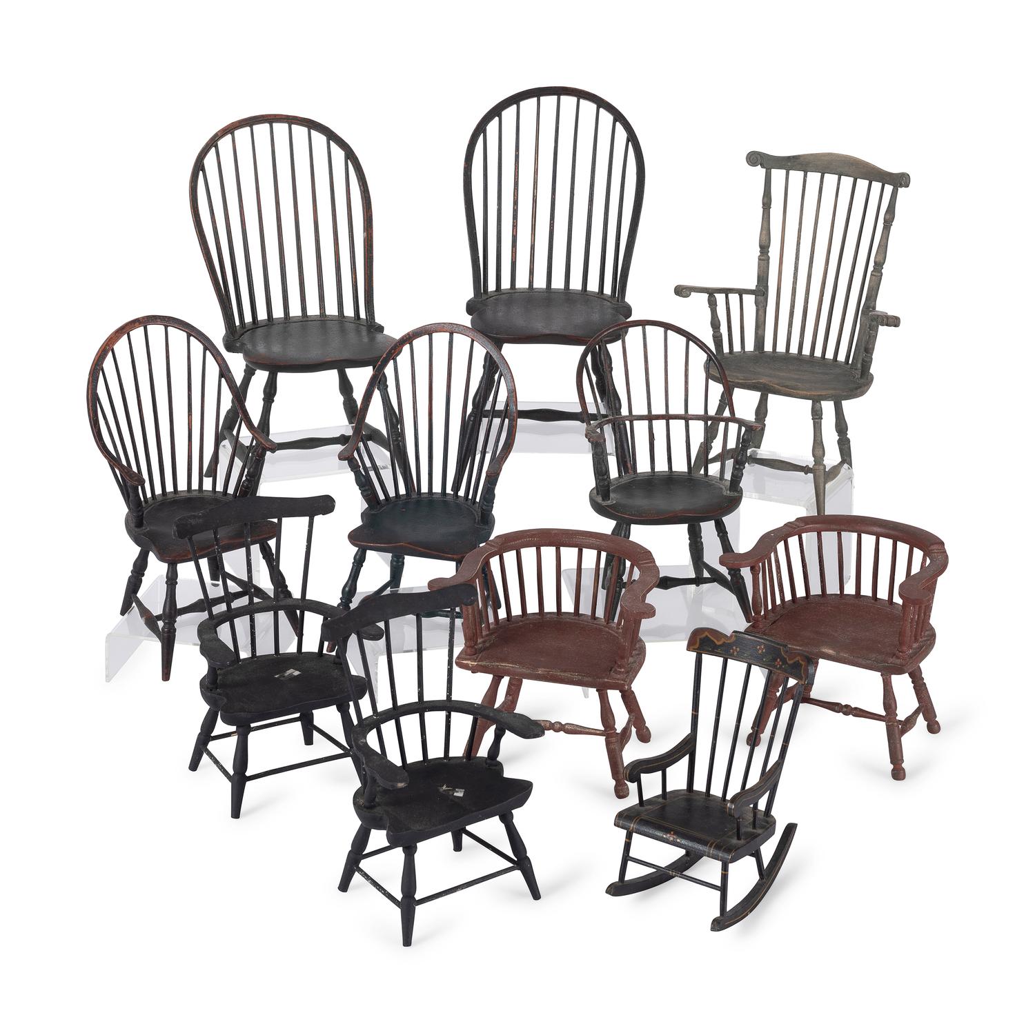 Eleven Miniature Windsor Chairs