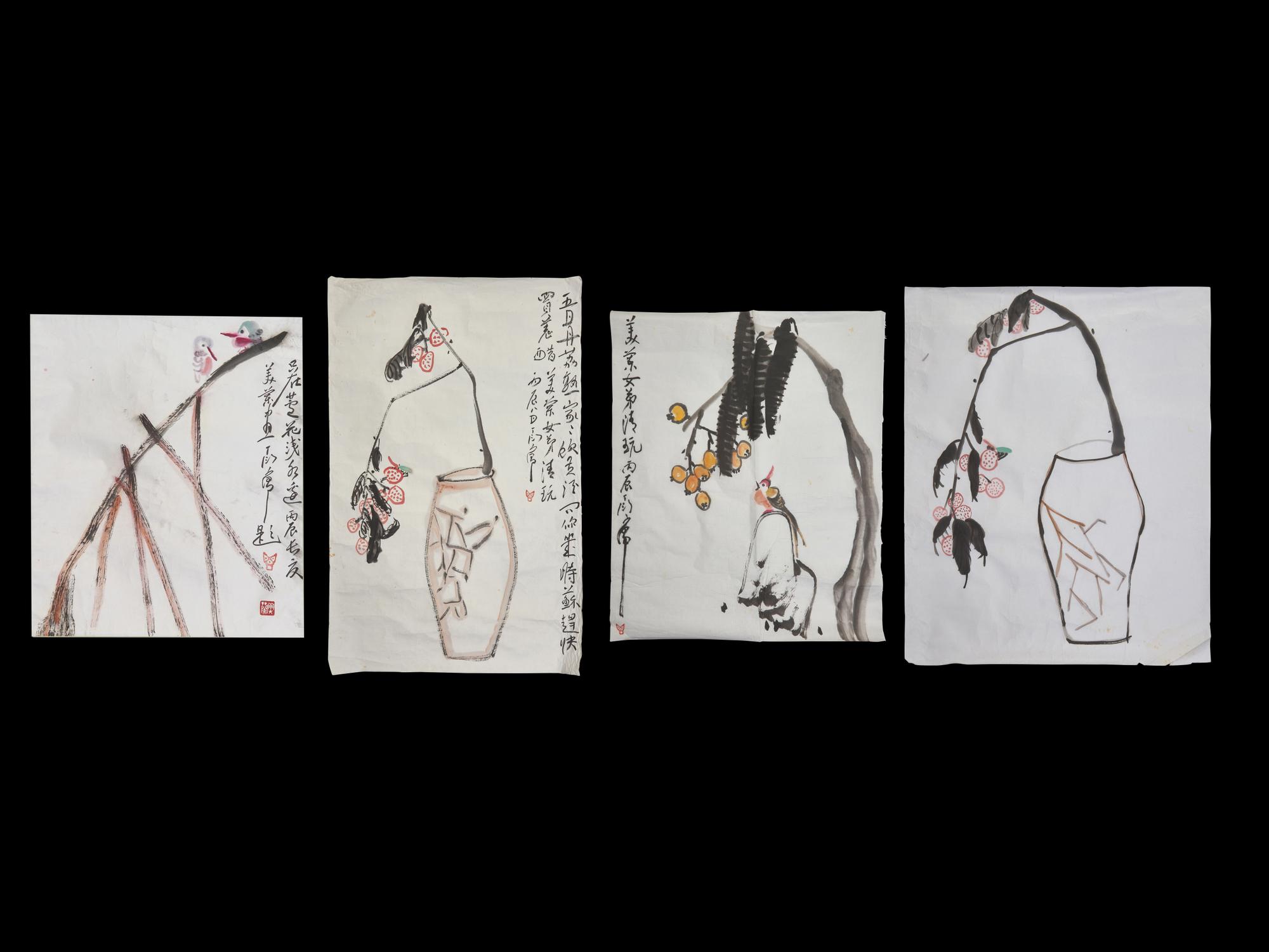Ding Yanyong (1902-1978) 丁衍庸（1902-1978） 花鳥荔枝 一組四幅