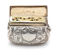 A George III Silver Vinaigrette, Maker's Mark GW, Birmingham, Likely 1768, in the form of a purse.