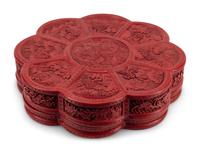A Large Chinese Carved Red Lacquer Box and Cover