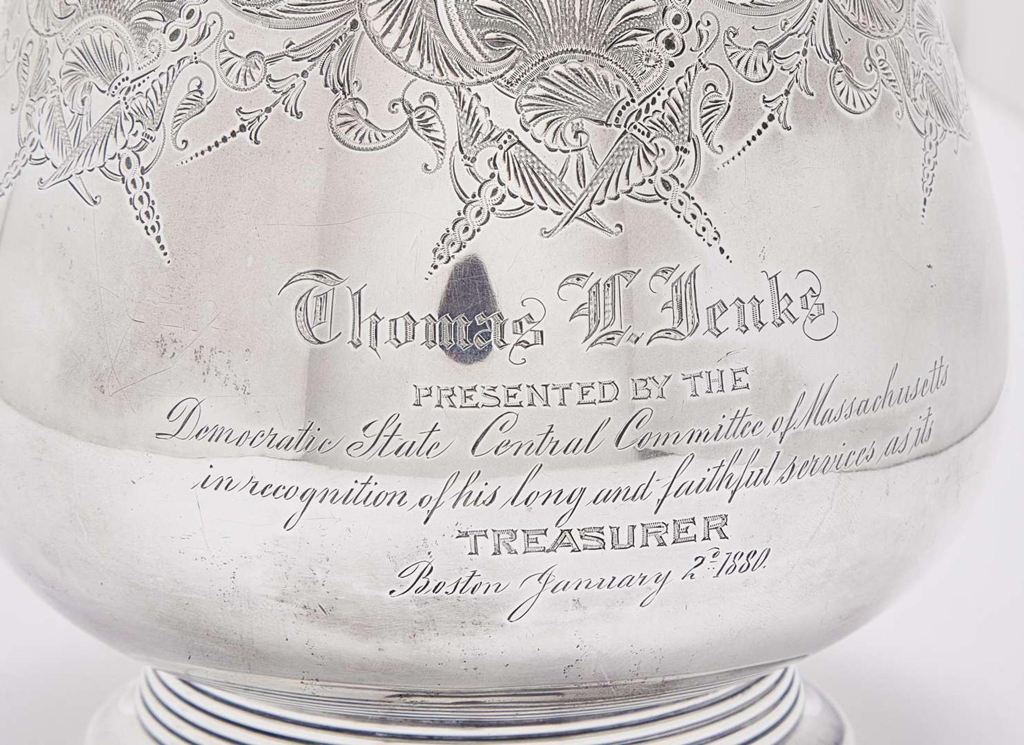 An Aesthetic Movement sterling silver presentation pitcher, Gorham Mfg. Co., Providence, RI, 1875
