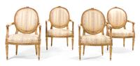 A Louis XVI Style Giltwood Parlor Suite, Width of canape 63 1/2 inches.