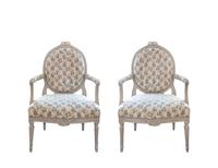 A Pair of Louis XVI Carved and Gray Painted Fauteuils