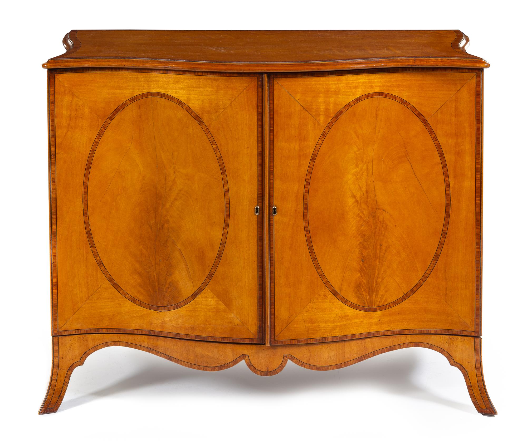 A Pair of George III Style Satinwood Commodes Height 33 x width 41 x depth 21 inches. — CIRCA 1880
