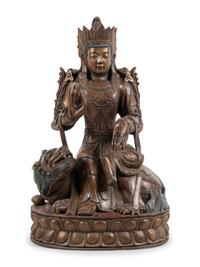 A Large Chinese Export Carved Wood Figure of a Bodhisattva