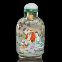 Two Chinese Inside Painted Snuff Bottles, Early 20th Century 葉仲三壬戌年（1922）作玻璃內畫八仙圖鼻煙壺及葉菶祺作瑪瑙內畫山水圖鼻煙壺