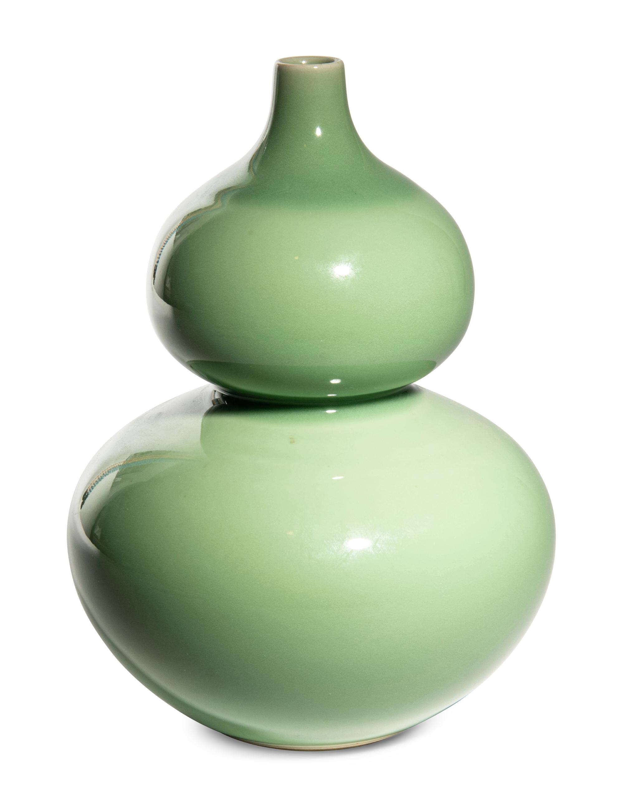 A Chinese Celadon Glazed Porcelain Gourd-Form Vase