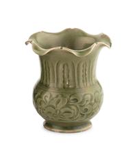 A Chinese Carved Yaozhou Celadon Glazed Porcelain Flori-form Vase