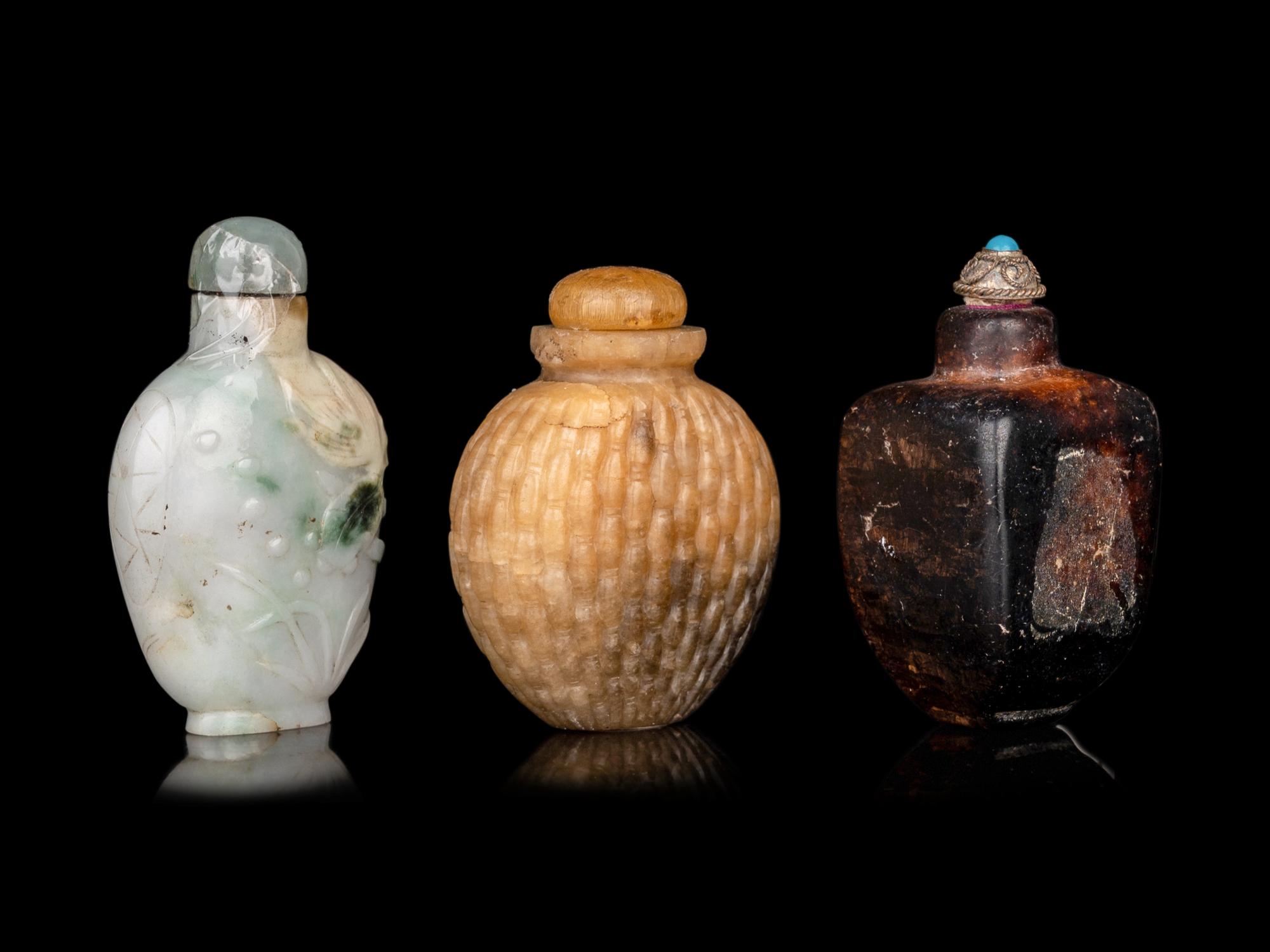 Three Chinese Hardstone Snuff Bottles