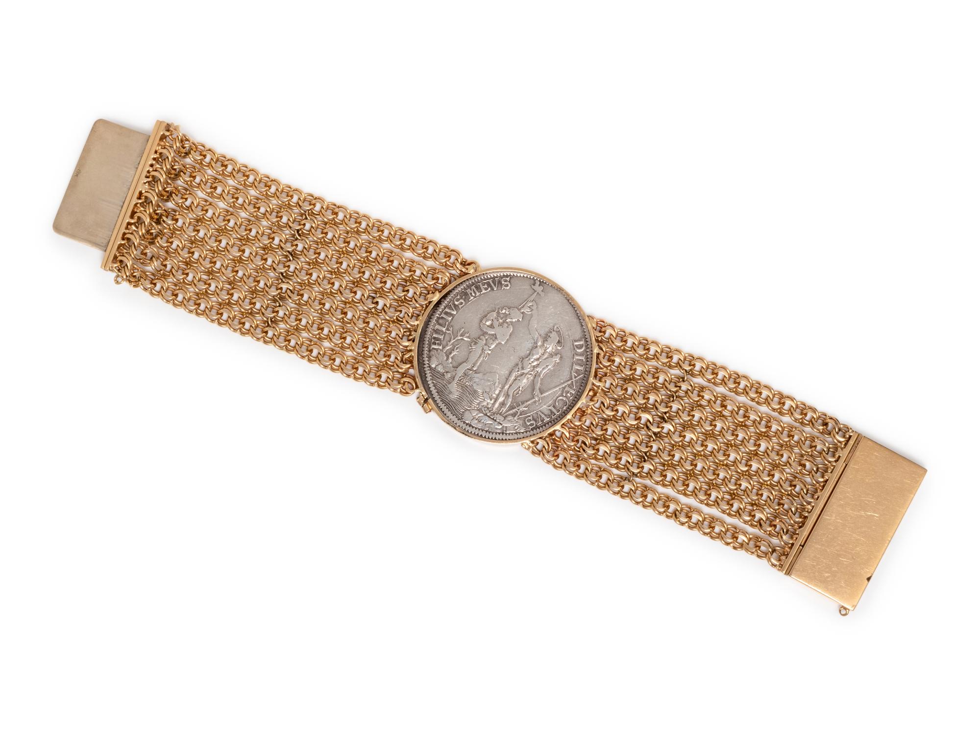 YELLOW GOLD AND ITALIAN PIASTRA COIN BRACELET