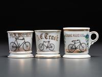Three Cyclist's Porcelain Shaving Mugs
