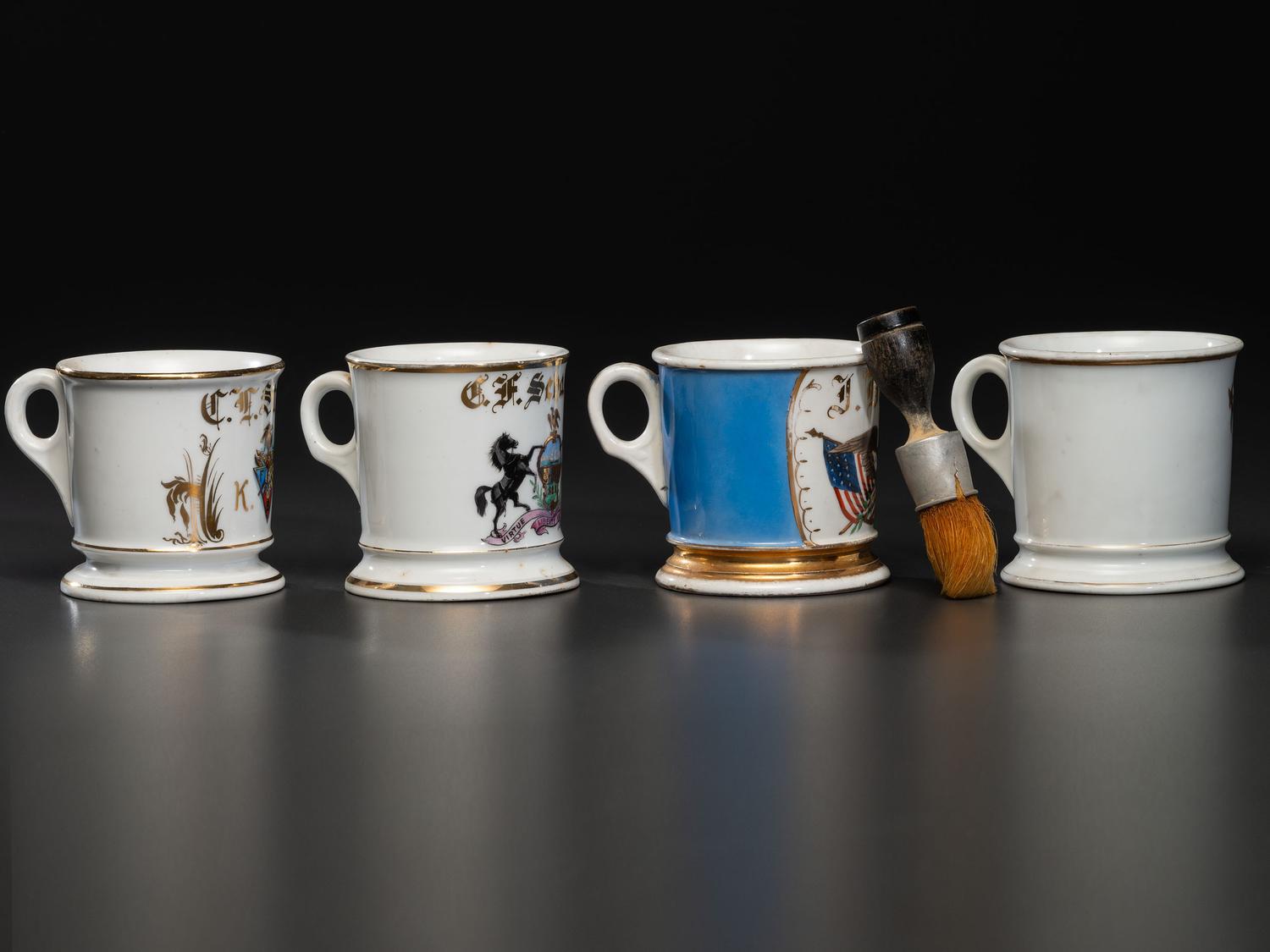 Four Fraternal and Patriotic Porcelain Shaving Mugs