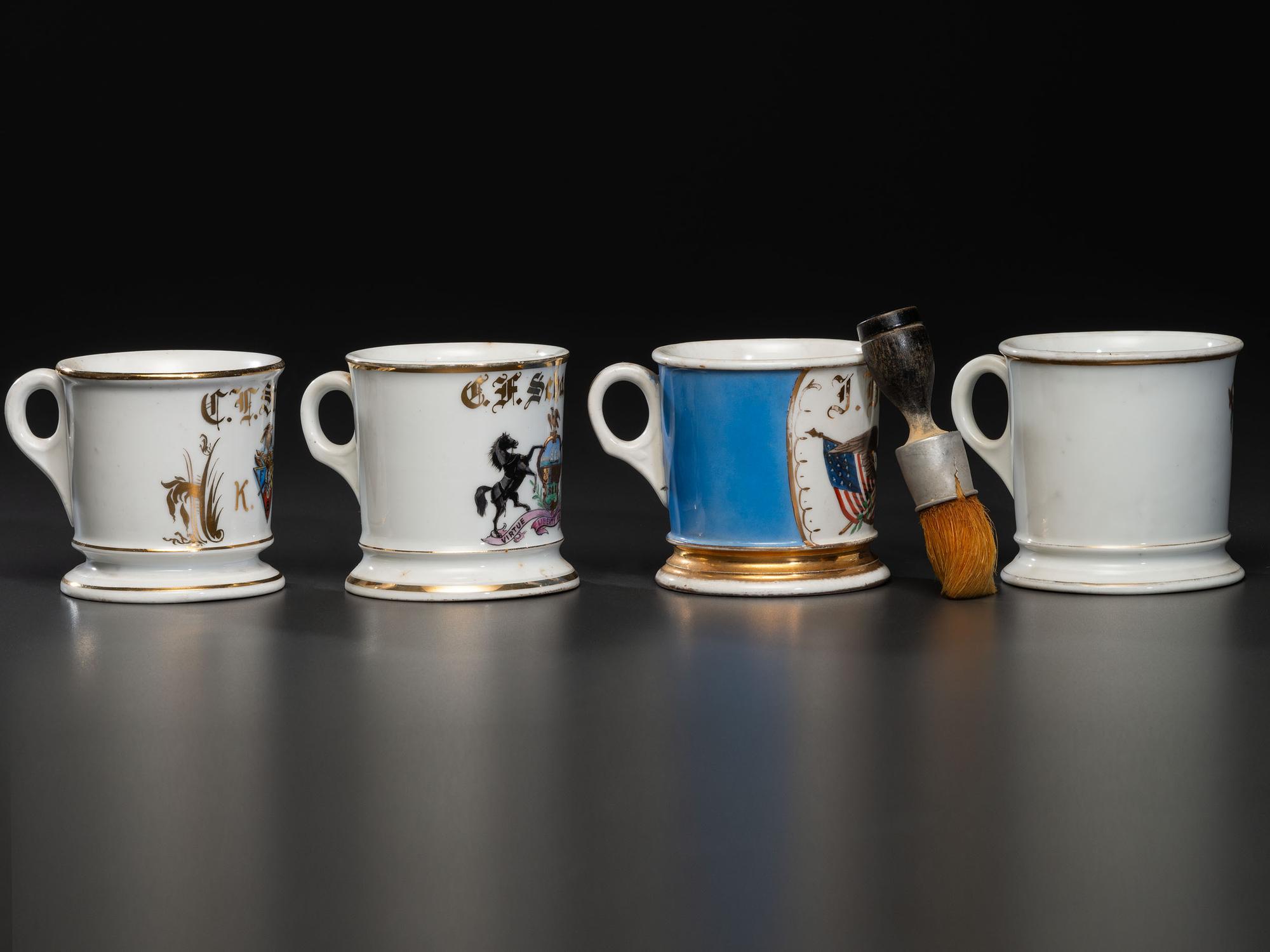 Four Fraternal and Patriotic Porcelain Shaving Mugs