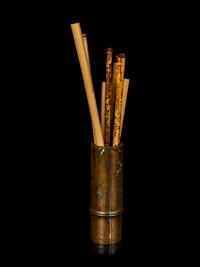 A Japanese Inlaid Bamboo-Form Brushpot