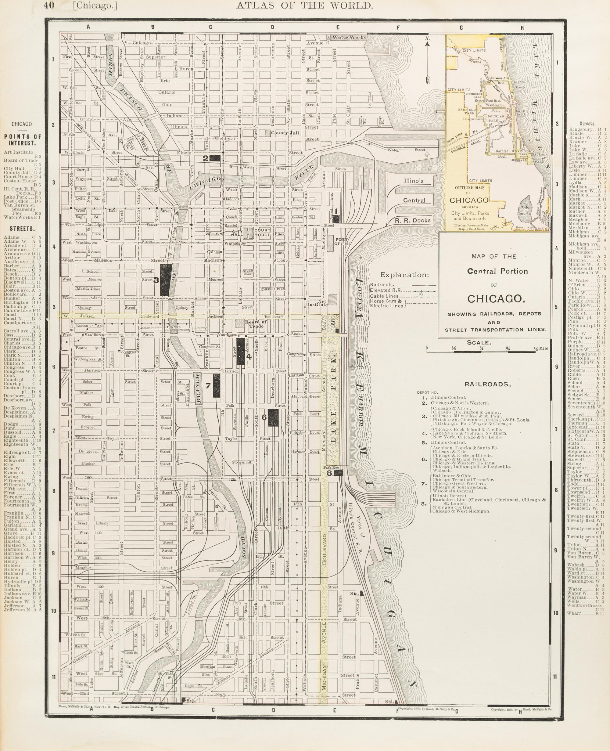 [MAPS OF CHICAGO AND ILLINOIS]. A group of 4 maps and bird's-eye views of Chicago.
