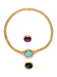 YELLOW GOLD, DIAMOND AND MULTIGEM CONVERTIBLE NECKLACE