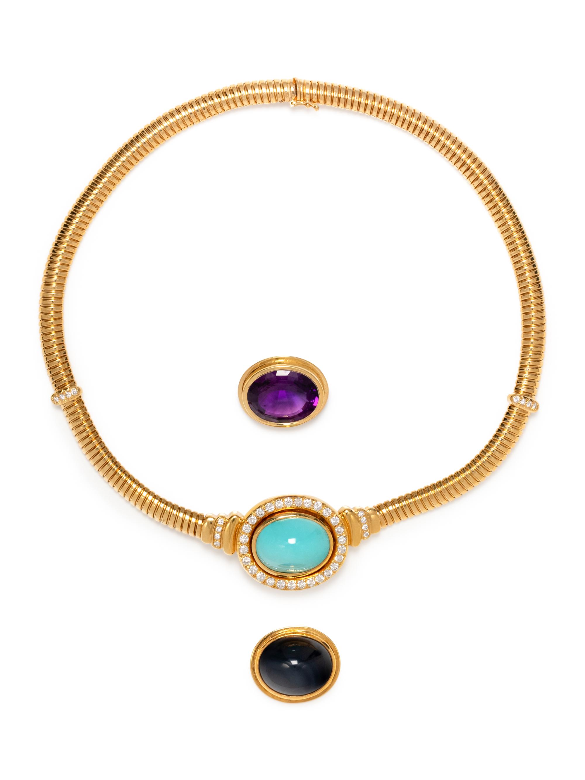 YELLOW GOLD, DIAMOND AND MULTIGEM CONVERTIBLE NECKLACE