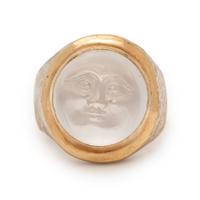 CARVED MOONSTONE AND YELLOW GOLD 'MAN IN THE MOON' RING