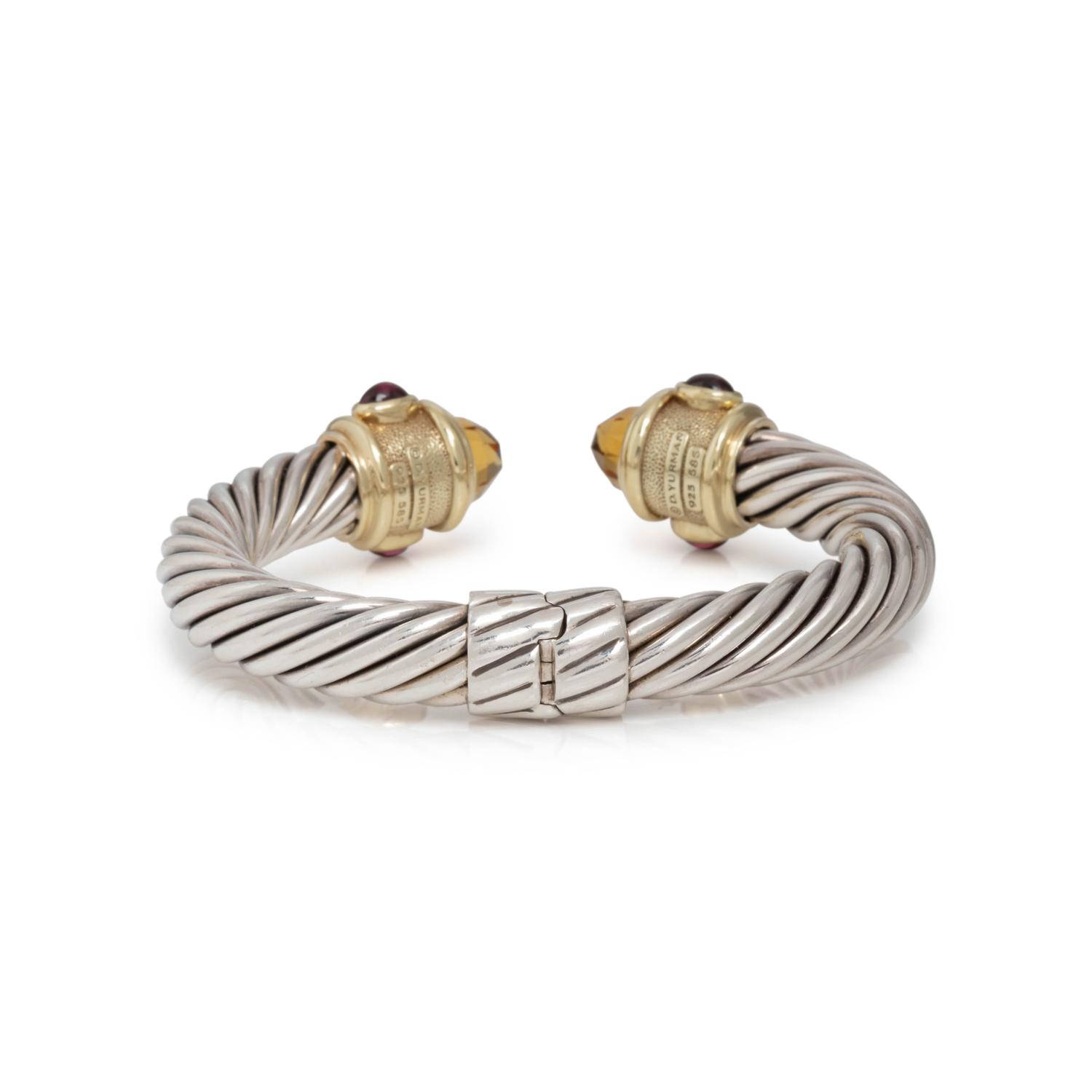 DAVID YURMAN, STERLING SILVER, YELLOW GOLD AND GEMSTONE 'RENAISSANCE' CUFF BRACELET