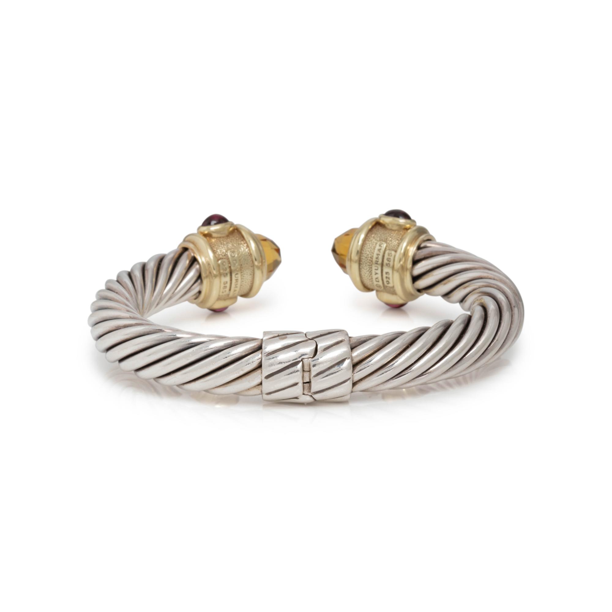 DAVID YURMAN, STERLING SILVER, YELLOW GOLD AND GEMSTONE 'RENAISSANCE' CUFF BRACELET