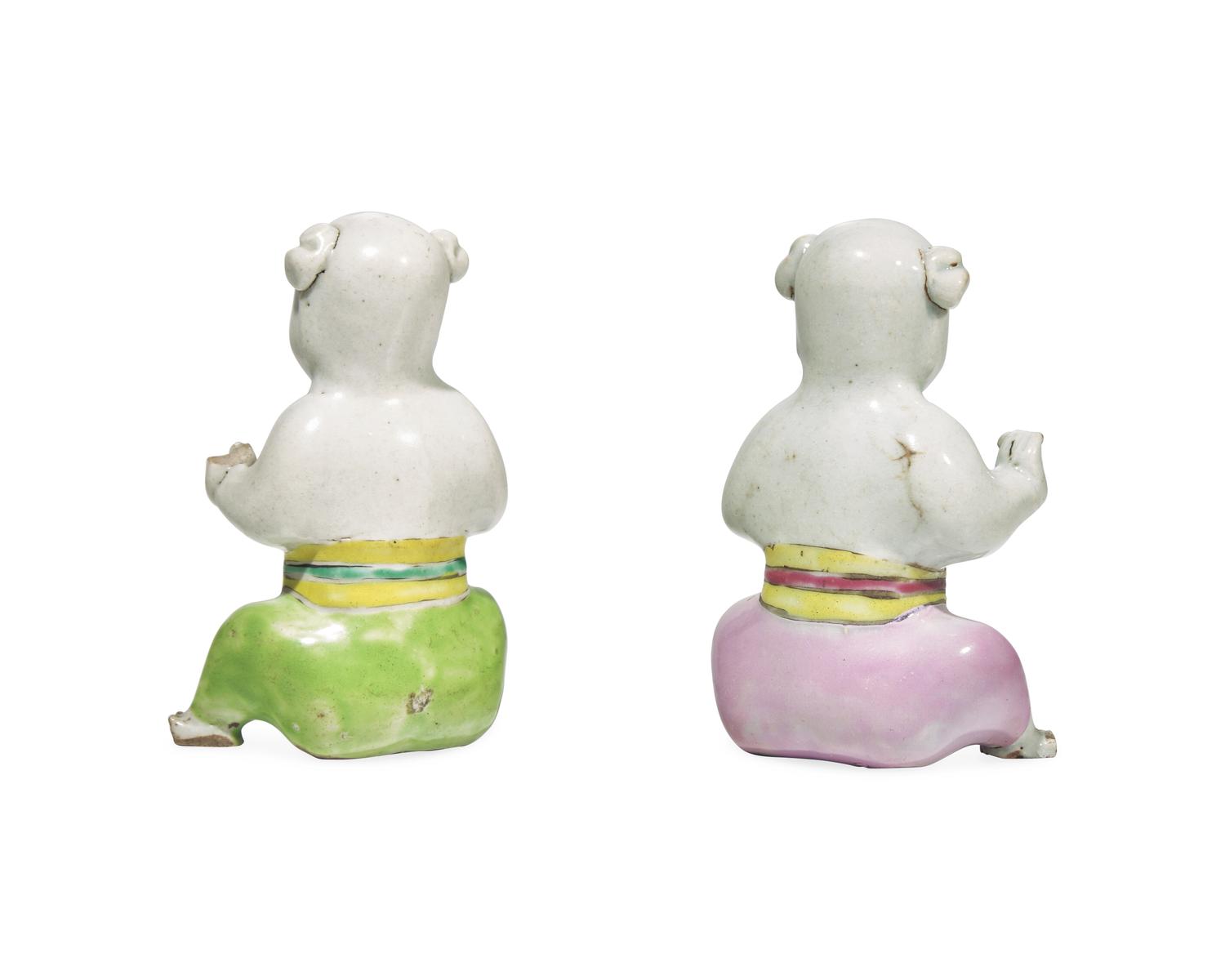 A Pair Of Chinese Porcelain Laughing Boys In Polychrome