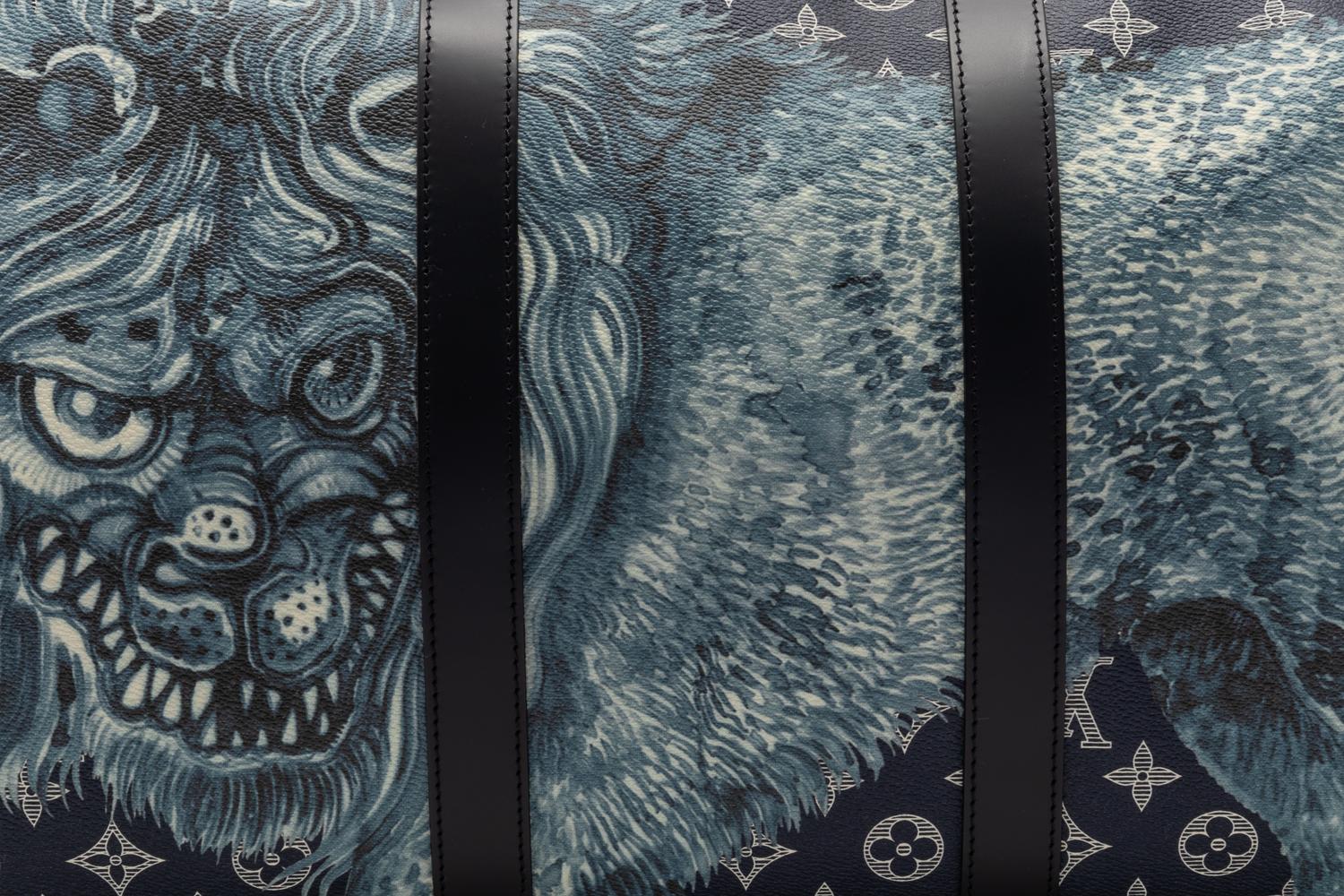 Louis Vuitton Limited Edition Keepall Bandoulière 55 in Monogram Savane Canvas with Lion Print, Chapman Brothers, Spring Summer 2017