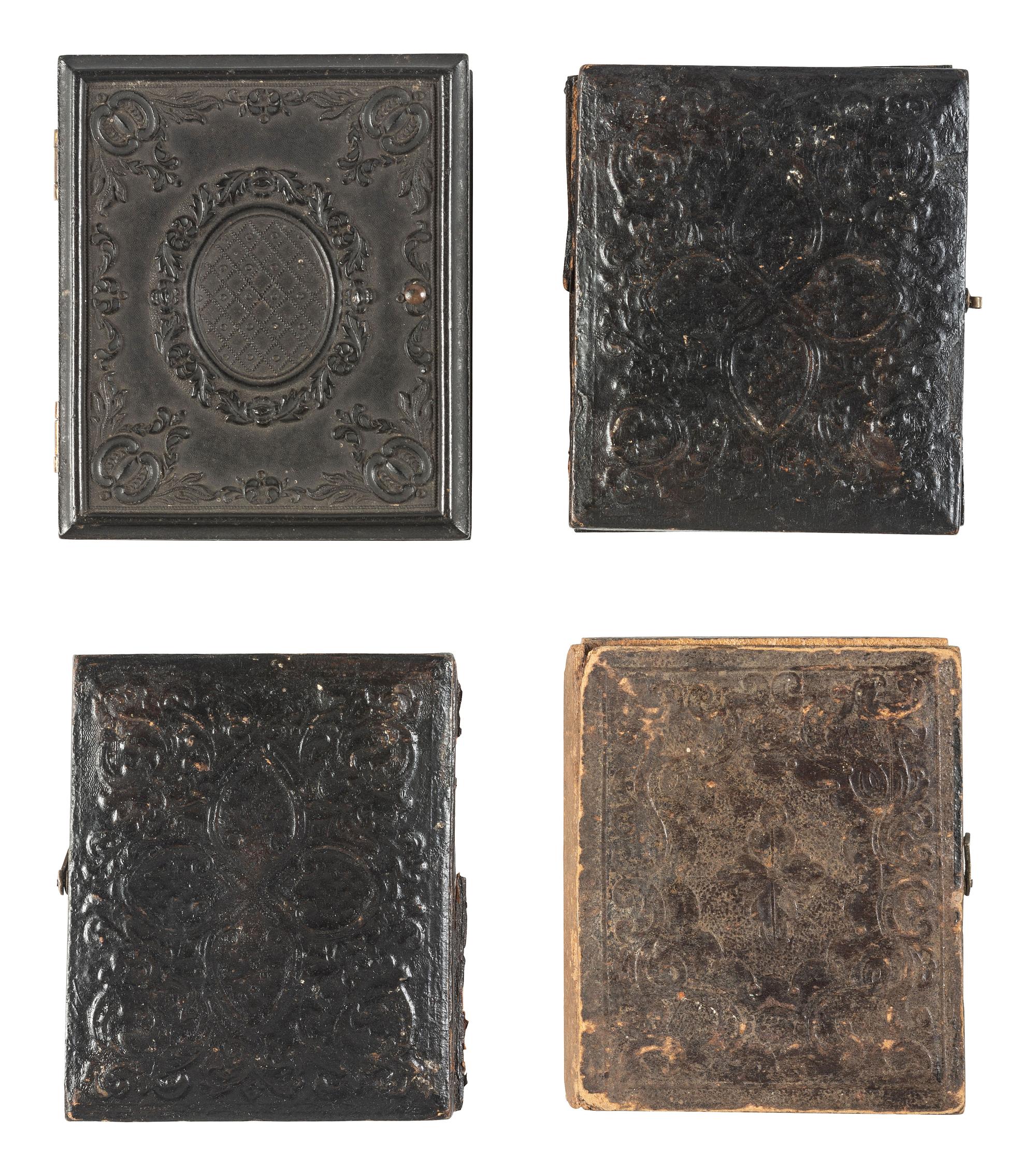 [CIVIL WAR]. A group of 4 ninth plate tintypes of Union soldiers, most armed with pistols and knives, including: