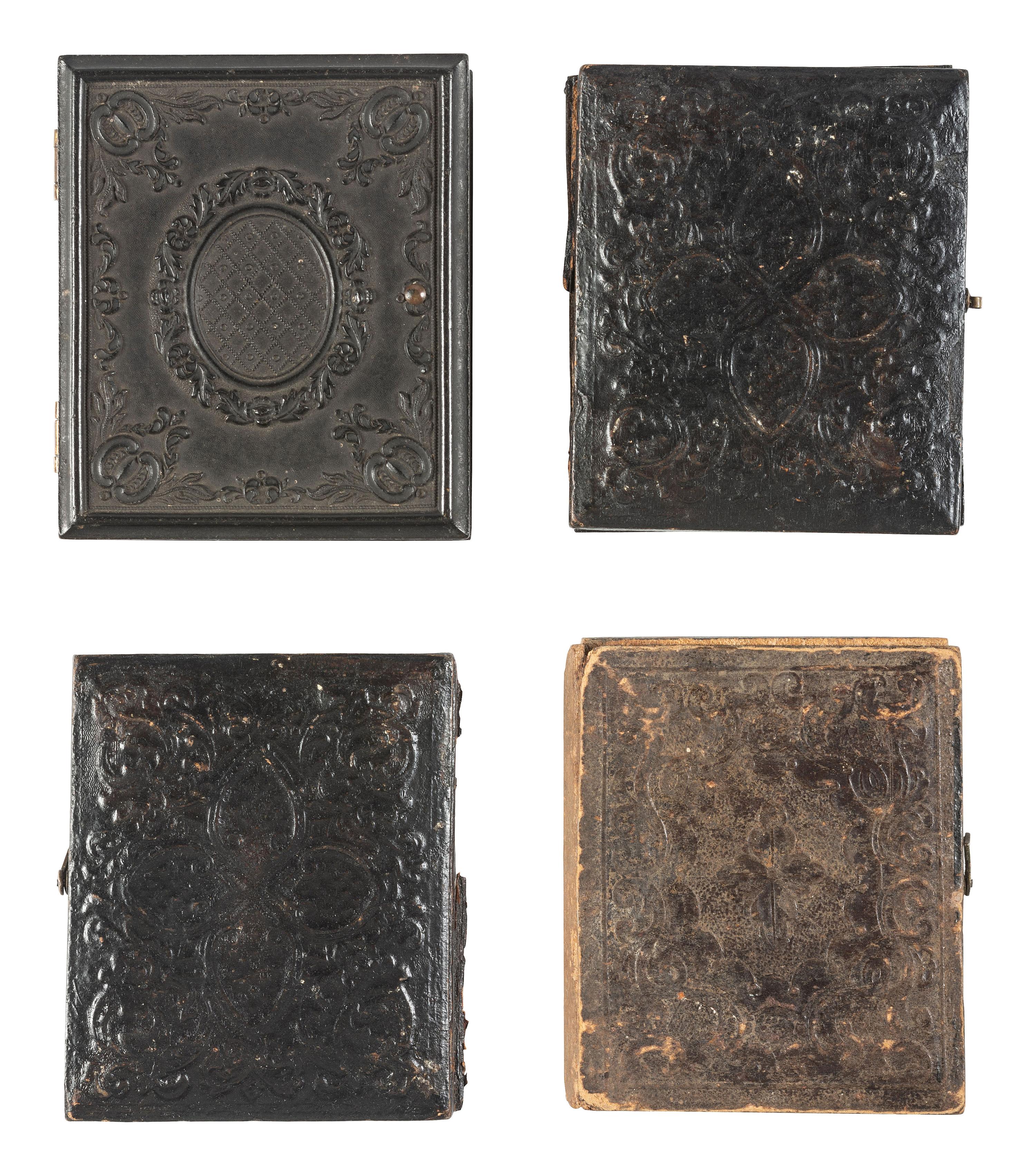 [CIVIL WAR]. A group of 4 ninth plate tintypes of Union soldiers, most armed with pistols and knives, including:
